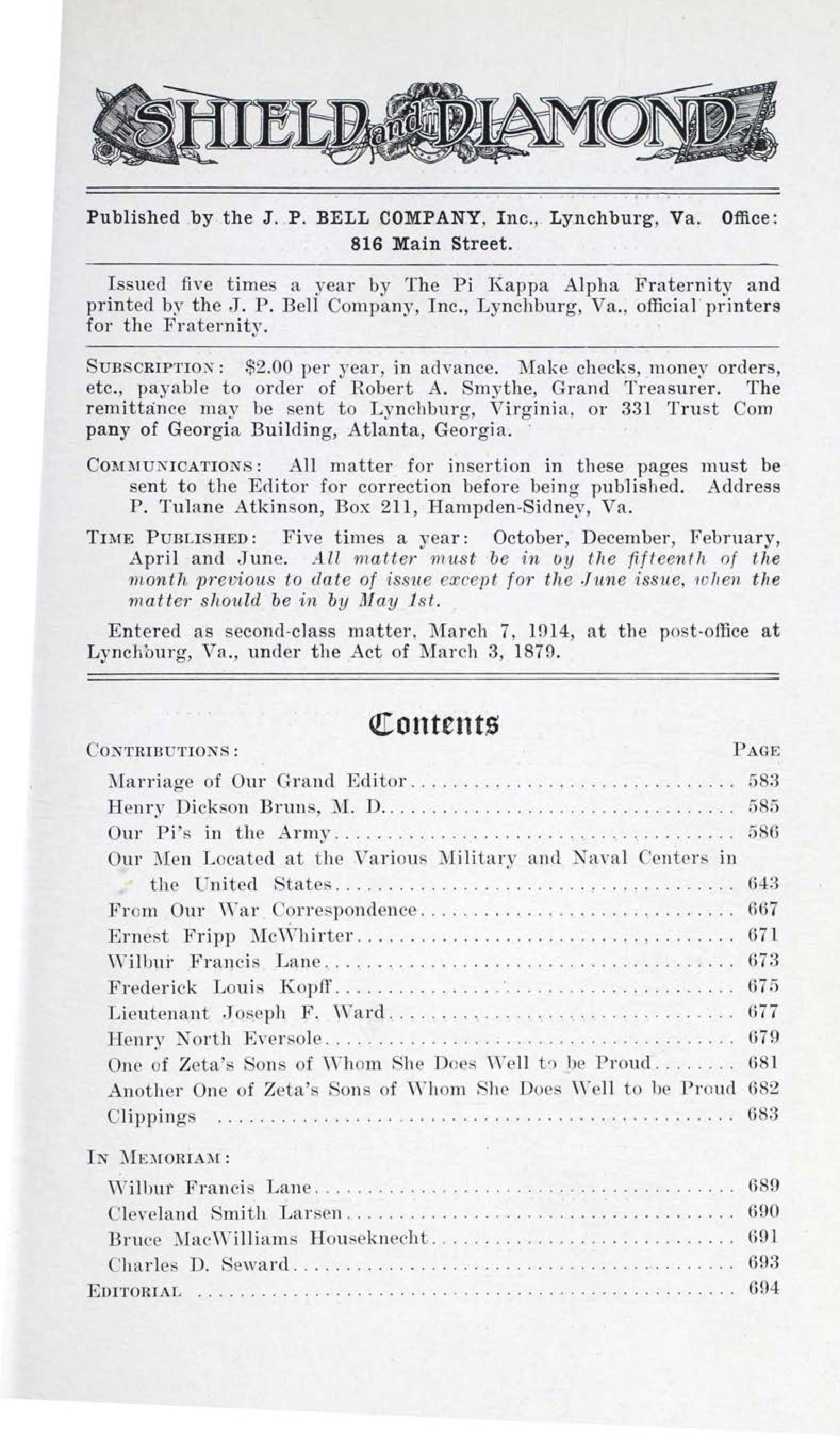 Shield and Diamond, Vol. 27, No. 5, June 1918